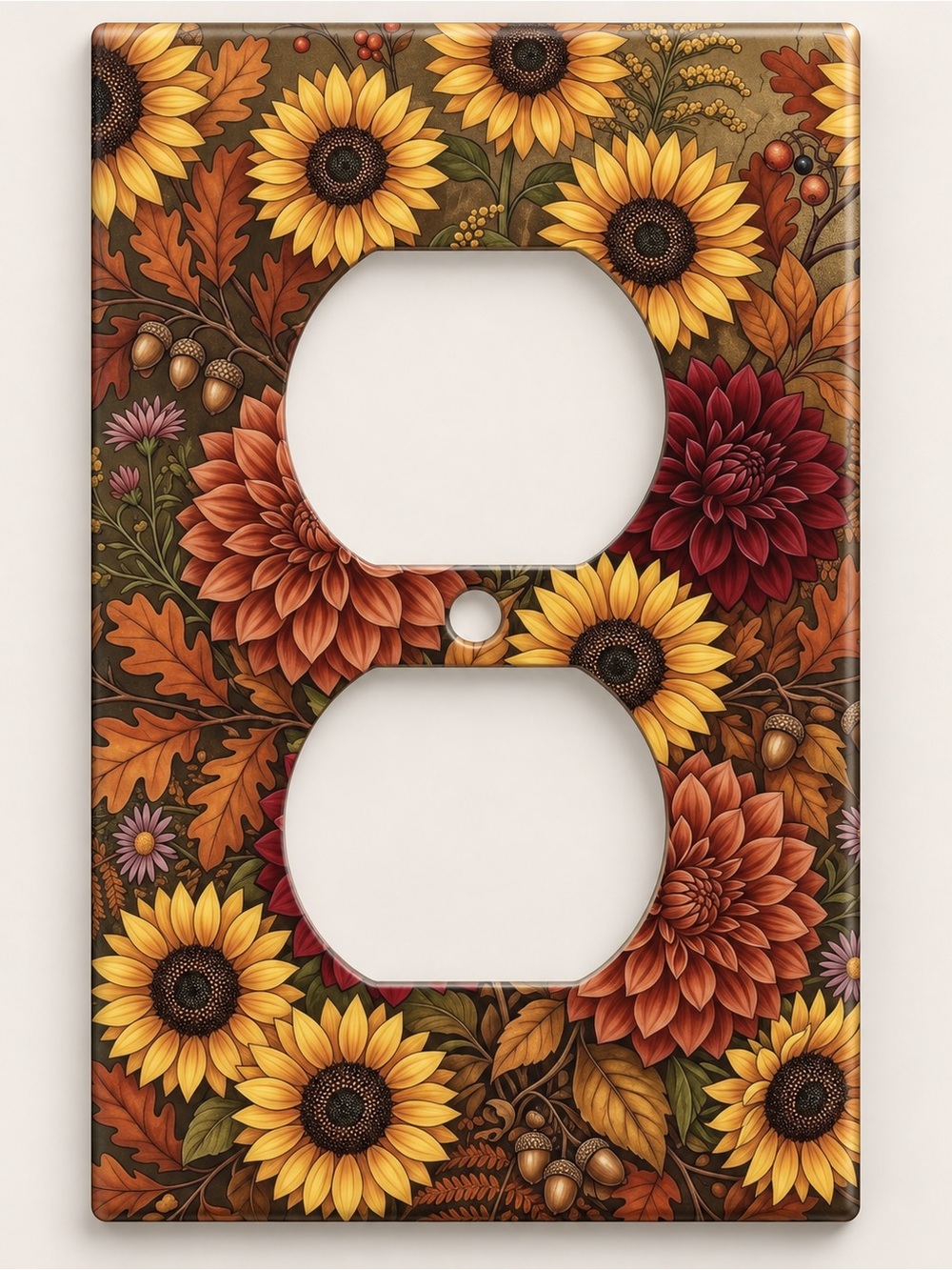 Handmade Fall Sunflower Dahlia Floral Duplex Outlet Cover Plate
